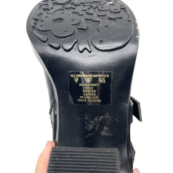 Vintage 90s Y2K Bongo 'HIPSTER' Black Faux Leather Block Heel Ankle Booties US9 - Picture 14 of 15